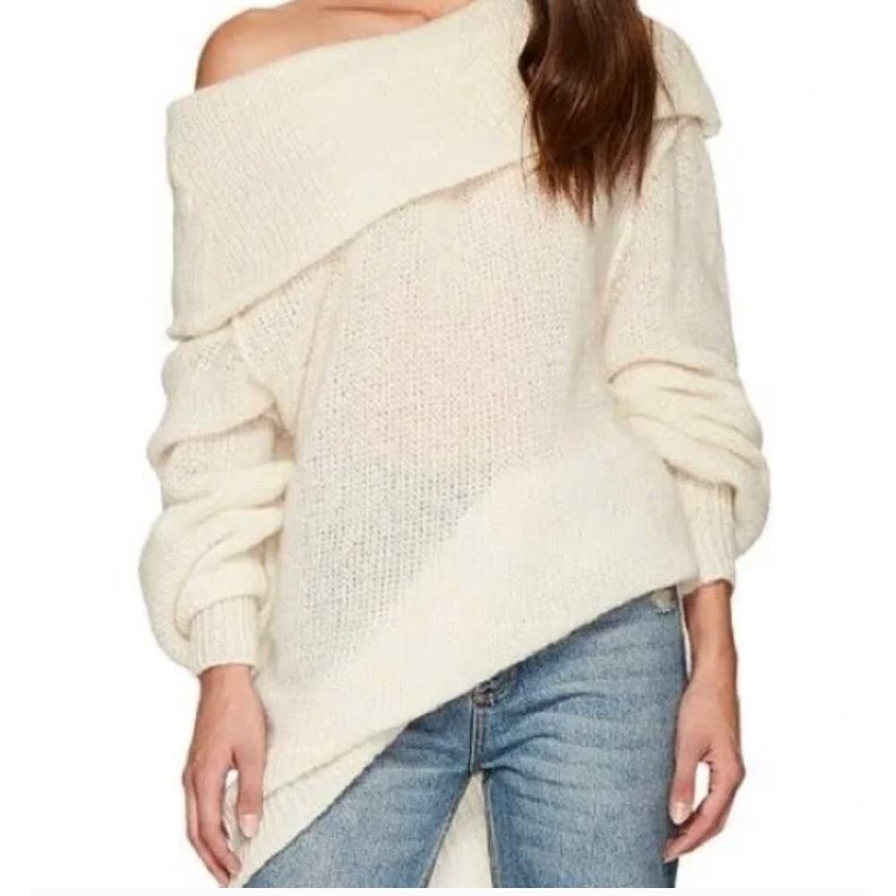 Free People NWT Ophelia Sweater Ivory Alpaca Blend Sz Sml Slouchy Peasant Sleeve